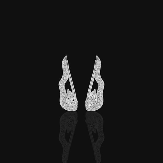 Pear Cut Diamond Ear Cuff Earrings, Curved Ear Climbers with Round Stone Accents, Luxury Bridal Statement Earrings for Women