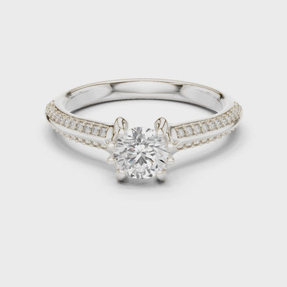 Diamond solitaire engagement ring with pavé band in white gold

Lab-grown diamond solitaire with pavé accent diamonds

Elegant engagement ring for women with sparkling band