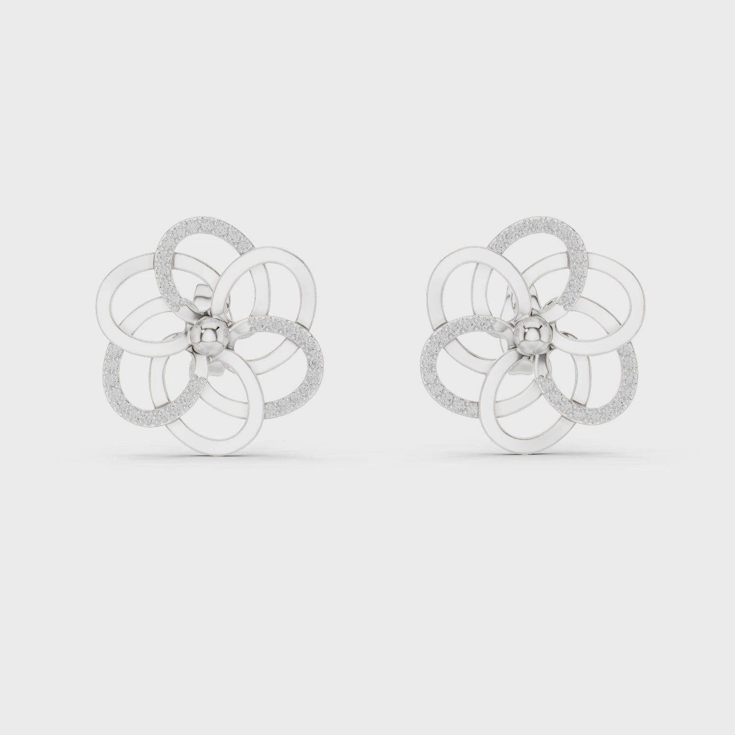 Floral lab-grown diamond stud earrings in white gold

Close-up of diamond flower earrings

Elegant floral diamond stud jewelry