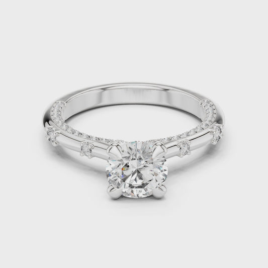 Diamond solitaire engagement ring setting in white gold

Classic solitaire ring setting for center diamond

Minimalist engagement ring setting with high-polish finish