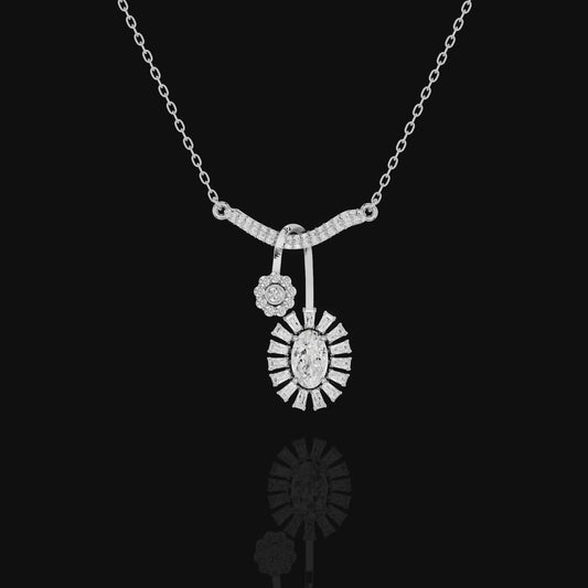 Marquise Diamond Sunburst Pendant Necklace with Floral Accent | Matisha Jewels