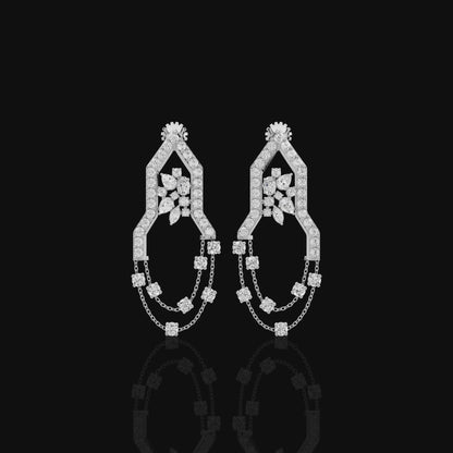 Silver Chandelier Earrings, Crystal Dangle Earrings, Geometric Statement Earrings, Bridal Wedding Jewelry for Women