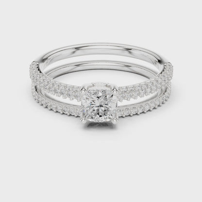 Cushion-cut diamond engagement ring with pavé split-shank bands

Lab-grown diamond cushion solitaire with pavé accents

Elegant women’s engagement ring with split-shank pavé diamonds