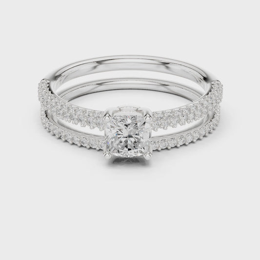 Cushion-cut diamond engagement ring with pavé split-shank bands

Lab-grown diamond cushion solitaire with pavé accents

Elegant women’s engagement ring with split-shank pavé diamonds