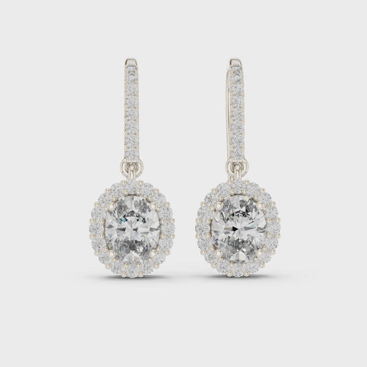 Oval halo lab-grown diamond dangle leverback earrings

Oval diamond halo leverback earrings in white metal

Elegant oval halo diamond earrings for women