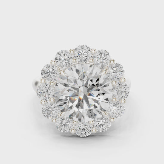Round diamond halo engagement ring in white gold

Lab-grown diamond center with halo pavé accents

Elegant bridal engagement ring with halo design