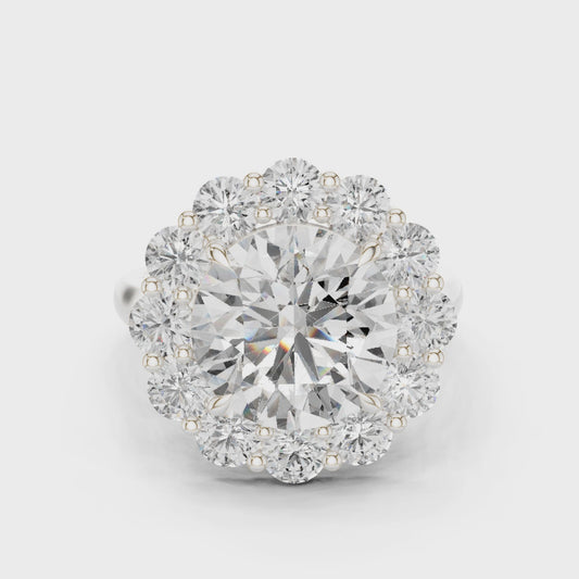 Round diamond halo engagement ring in white gold

Lab-grown diamond center with halo pavé accents

Elegant bridal engagement ring with halo design