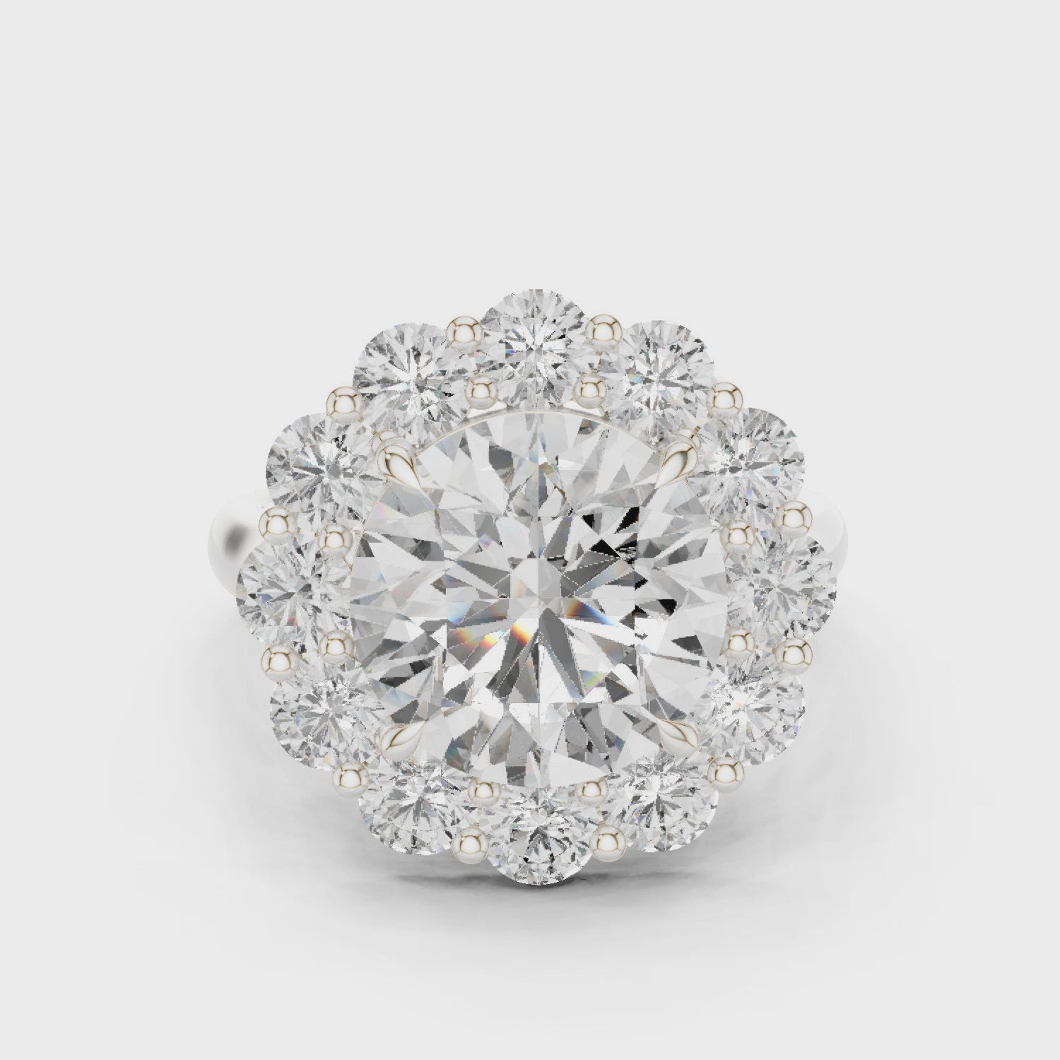 Round diamond halo engagement ring in white gold

Lab-grown diamond center with halo pavé accents

Elegant bridal engagement ring with halo design