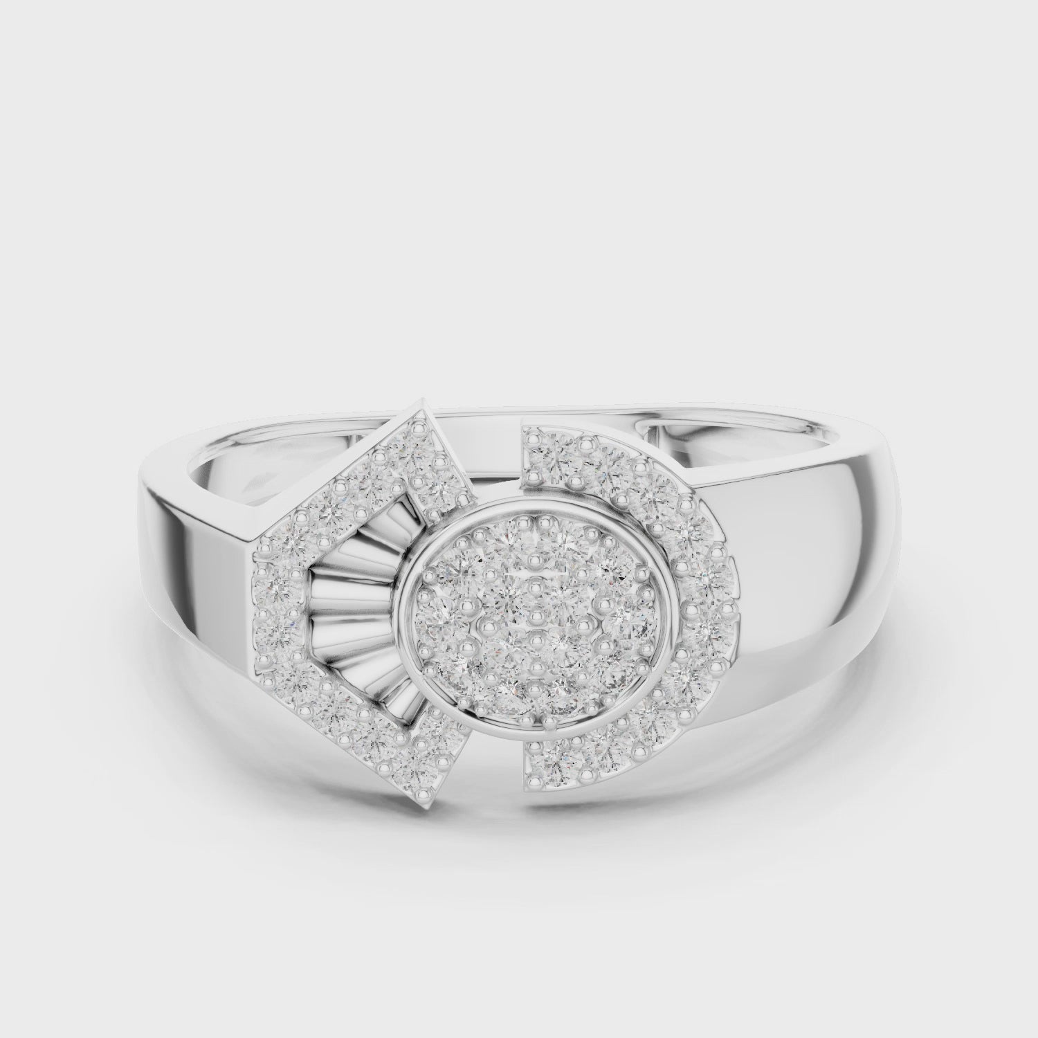 Diamond ring with polished band and brilliant center diamond