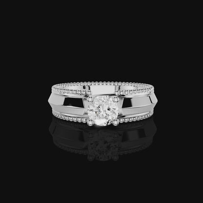 Classic Solitaire Ring with Intricate Beaded Band