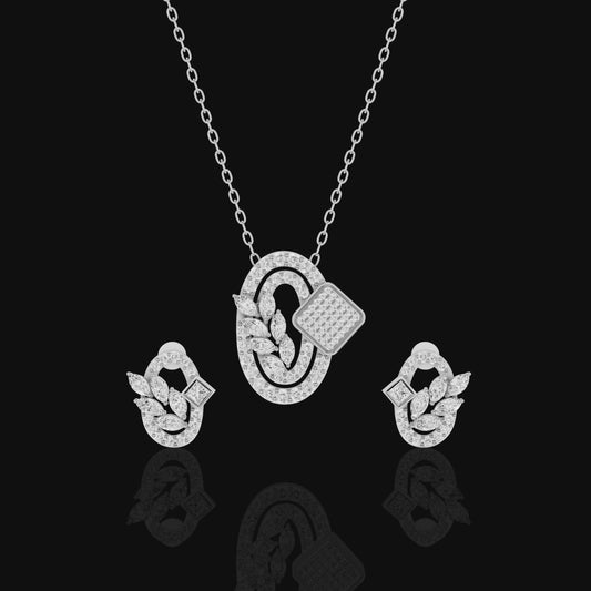 Pendant Set with Matching Earrings, Oval Crystal Jewelry Set, Marquise Stone Necklace Set, Elegant Gift for Her
