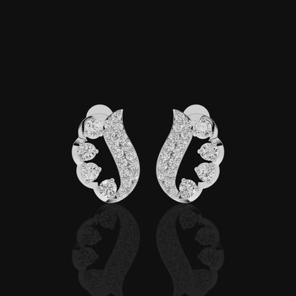 Curved Diamond Stud Earrings, Statement Earrings, Round Stone Pave Bridal Jewelry