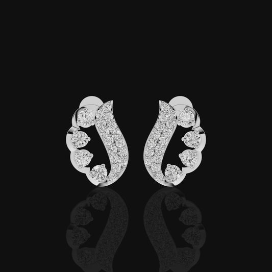 Curved Diamond Stud Earrings, Statement Earrings, Round Stone Pave Bridal Jewelry