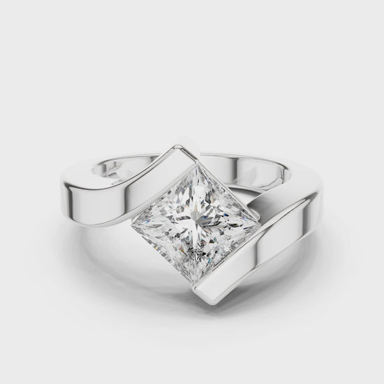 Princess-cut solitaire engagement ring with modern tension-style setting

Lab-grown princess cut diamond ring in white gold

Contemporary minimalist princess-cut diamond engagement ring