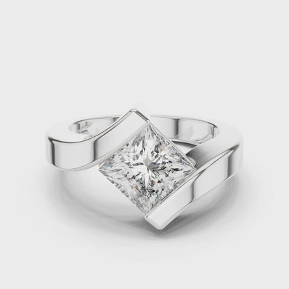 Princess-cut solitaire engagement ring with modern tension-style setting

Lab-grown princess cut diamond ring in white gold

Contemporary minimalist princess-cut diamond engagement ring