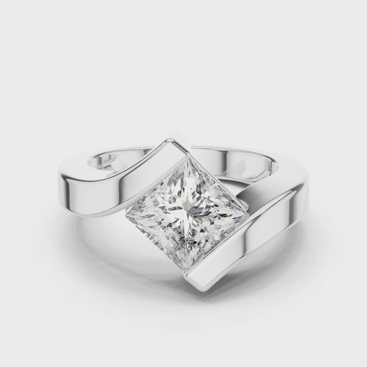 Princess-cut solitaire engagement ring with modern tension-style setting

Lab-grown princess cut diamond ring in white gold

Contemporary minimalist princess-cut diamond engagement ring