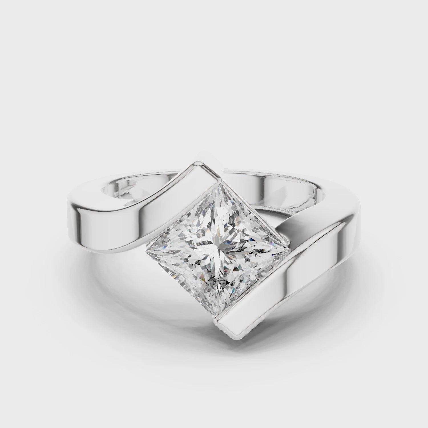 Princess-cut solitaire engagement ring with modern tension-style setting

Lab-grown princess cut diamond ring in white gold

Contemporary minimalist princess-cut diamond engagement ring