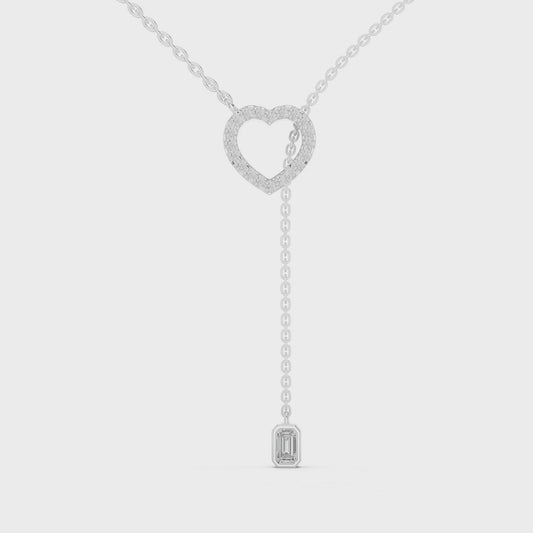 Diamond Tilted Double Heart 'Y' Necklace with polished metal chain and sparkling hearts