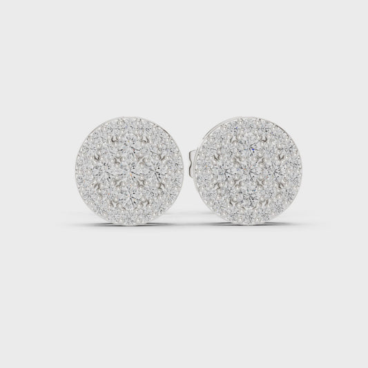 Pair of round cluster diamond stud earrings in white gold

Elegant women’s stud earrings featuring circular diamond clusters

Timeless fine jewelry earrings with sparkling cluster design