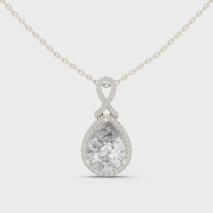 Pear-shaped lab-grown diamond halo pendant necklace

Pear diamond halo pendant in white gold

Teardrop diamond halo pendant close-up