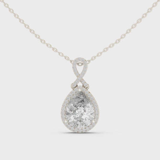 Pear-shaped lab-grown diamond halo pendant necklace

Pear diamond halo pendant in white gold

Teardrop diamond halo pendant close-up