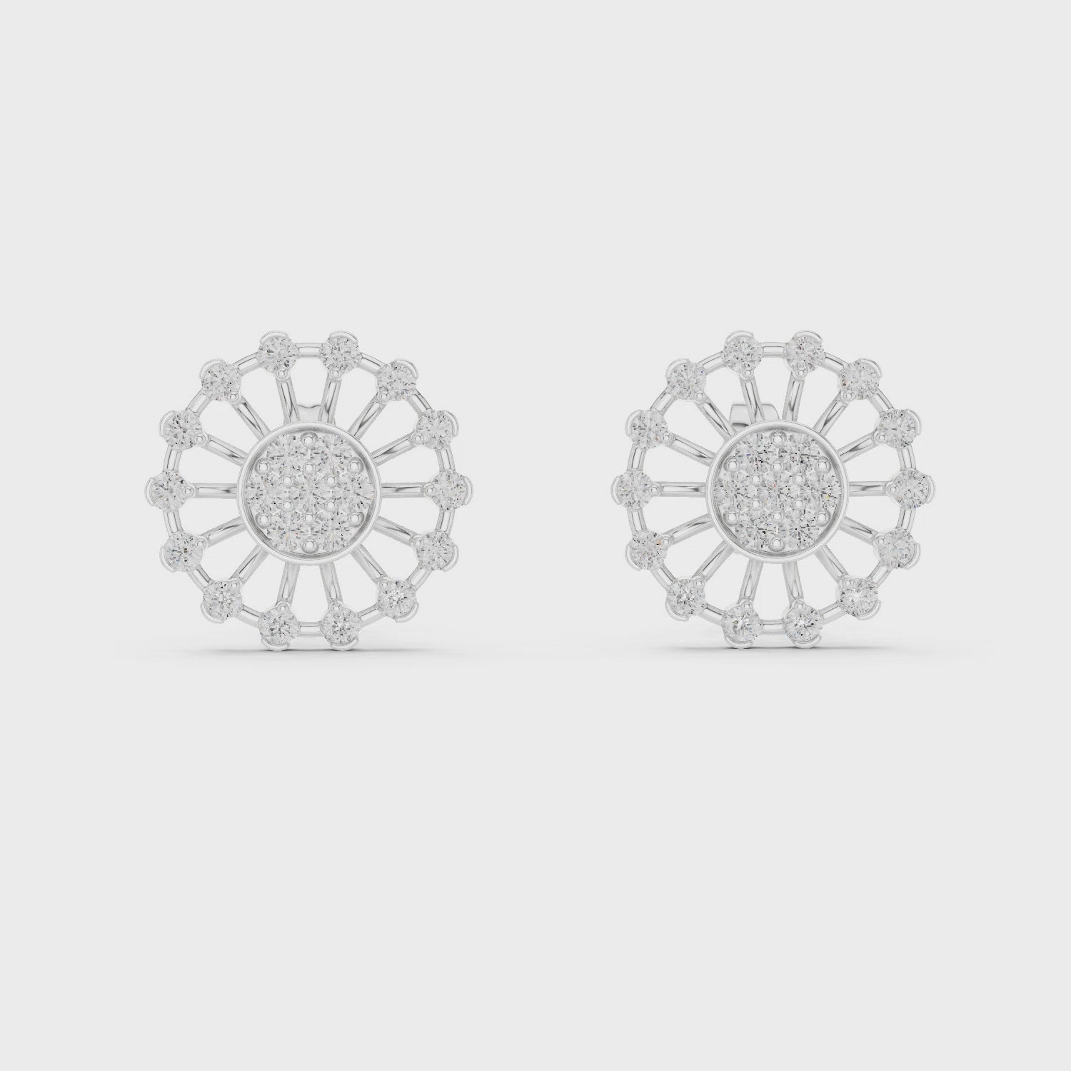 Wheel of Life diamond stud earrings featuring a circular design with sparkling diamonds