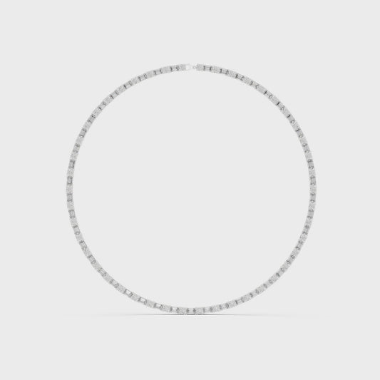 Emerald and round diamond tennis necklace featuring alternating cuts in a high-polish setting