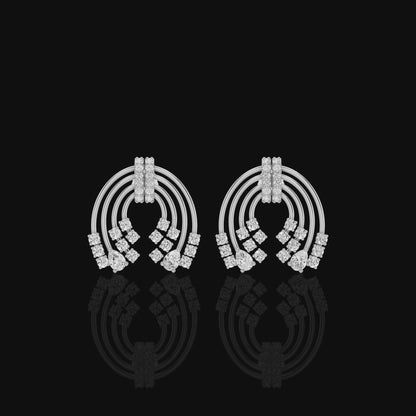 Lab Grown Diamond Arch Earrings, Moissanite Layered Hoop Earrings, White Gold Pear & Round Statement Earrings for Women, Gift for Her