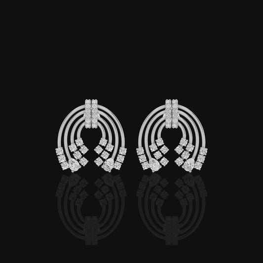 Lab Grown Diamond Arch Earrings, Moissanite Layered Hoop Earrings, White Gold Pear & Round Statement Earrings for Women, Gift for Her