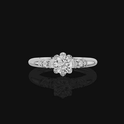 Vintage Inspired Floral Solitaire Ring with Brilliant Center