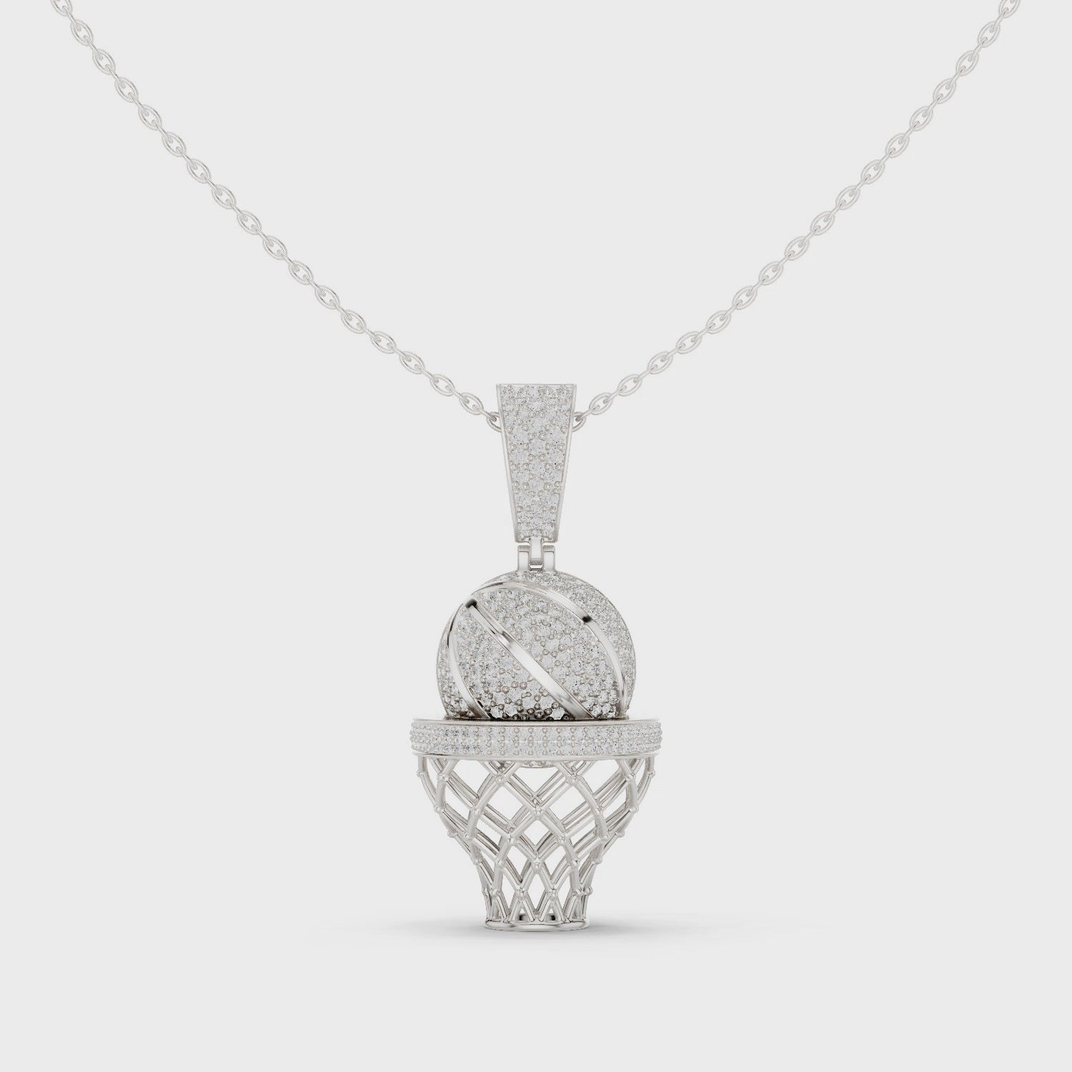 Basketball hoop pendant necklace with lab-grown diamonds in white gold

Sport-inspired diamond pendant featuring basketball hoop design

Modern unisex necklace with sparkling lab-grown diamonds