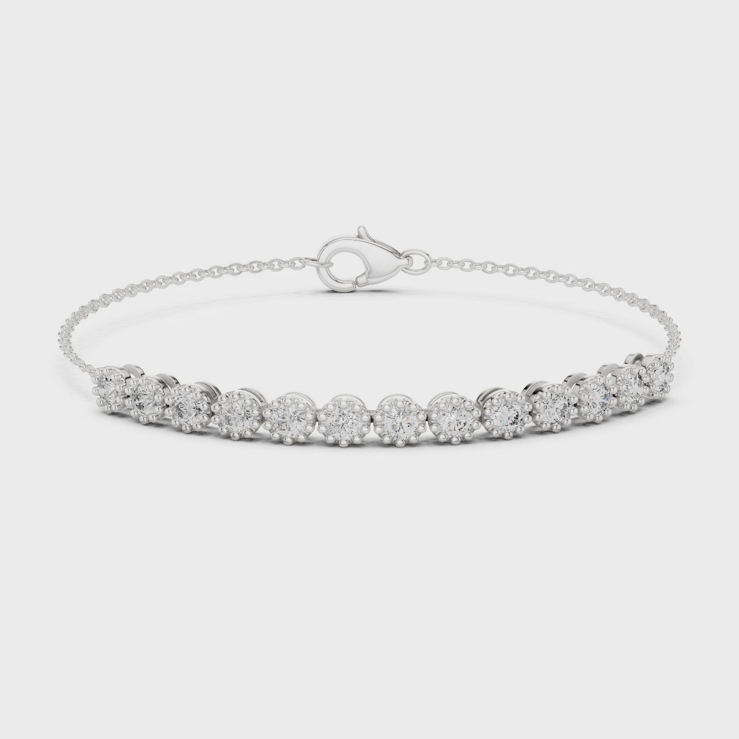 Classic diamond tennis bracelet with individually set round diamonds on a delicate chain