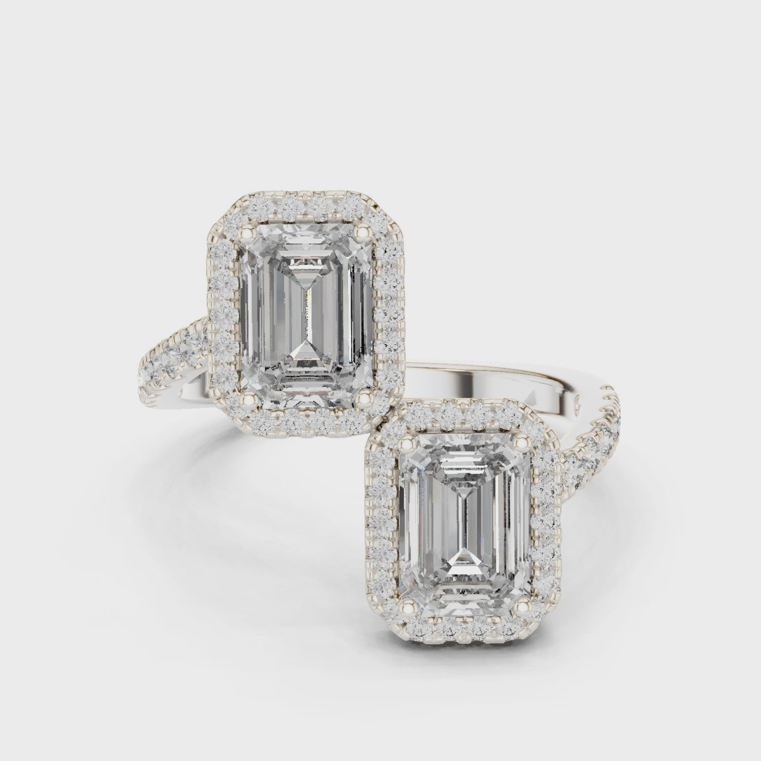 Emerald-cut halo lab-grown diamond engagement ring pair

Matching emerald halo diamond engagement rings

Emerald-cut diamond halo bridal rings
