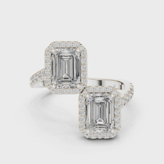 Emerald-cut halo lab-grown diamond engagement ring pair

Matching emerald halo diamond engagement rings

Emerald-cut diamond halo bridal rings