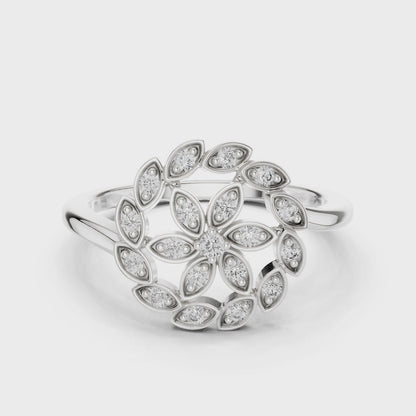 Diamond flower ring with floral design in white gold

Lab-grown diamond floral ring for women

Elegant nature-inspired flower ring