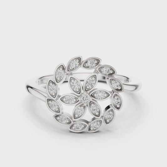 Diamond flower ring with floral design in white gold

Lab-grown diamond floral ring for women

Elegant nature-inspired flower ring