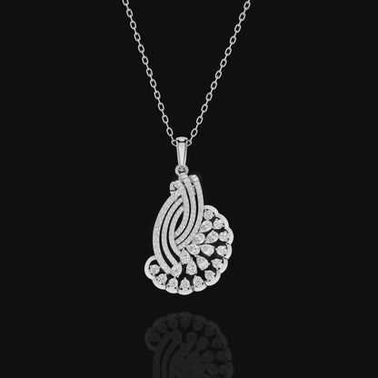 Elegant Diamond Fan Pendant Necklace with Sparkling