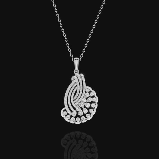 Elegant Diamond Fan Pendant Necklace with Sparkling