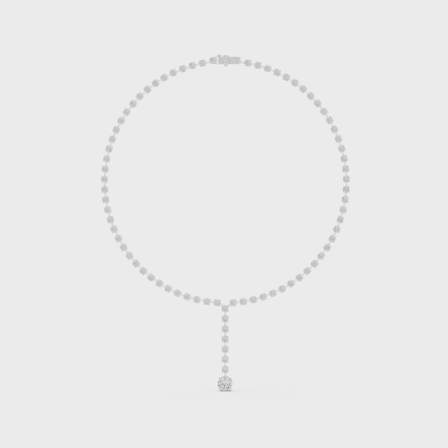 Round lab-grown diamond lariat tennis necklace with adjustable drop and polished metal