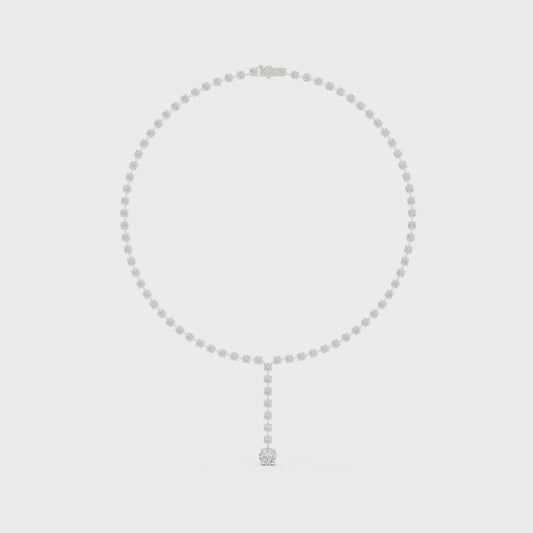 Round lab-grown diamond lariat tennis necklace with adjustable drop and polished metal