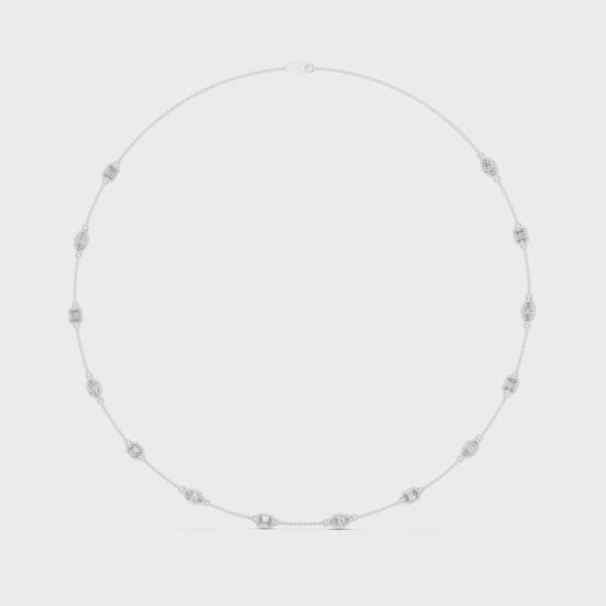 Matisha marquise and emerald lab-grown diamond station necklace on a polished chain