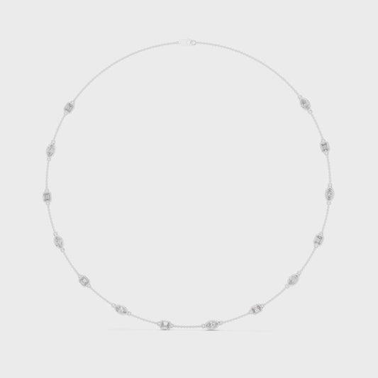 Matisha marquise and emerald lab-grown diamond station necklace on a polished chain