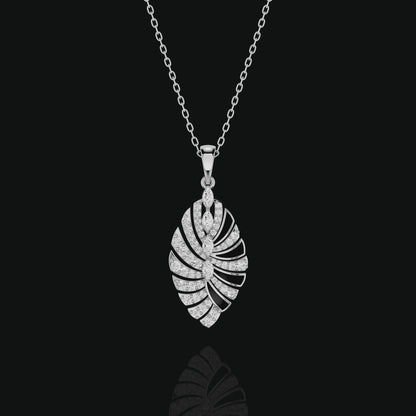 Diamond Leaf Pendant Necklace, Marquise Stone Pendant, Elegant Floral Statement Jewelry