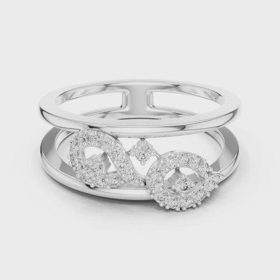 Double band diamond ring featuring two parallel diamond-set bands in a high-polish finish