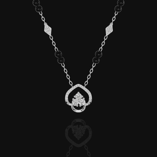 Elegant Diamond Mangalsutra Necklace for Women, Black Bead Chain with Floral Heart Pendant