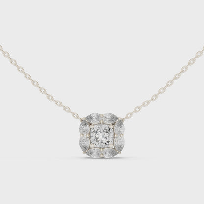 Princess-cut diamond halo pendant necklace

Lab-grown diamond pendant with pear and marquise halo

Floral diamond pendant in white gold