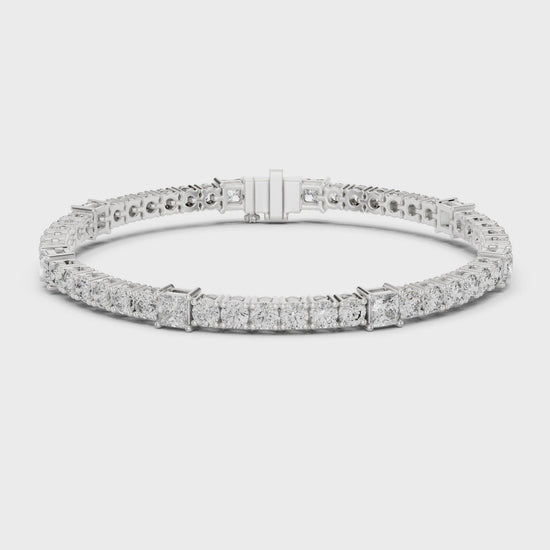 Princess-cut diamond tennis bracelet featuring continuous square-cut diamonds on a polished chain