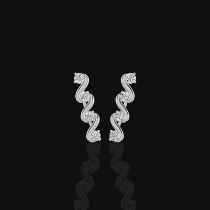 Wavy Diamond Earrings, S Curve Earrings, Round Stone Statement Jewelry, Elegant Bridal Party Earrings