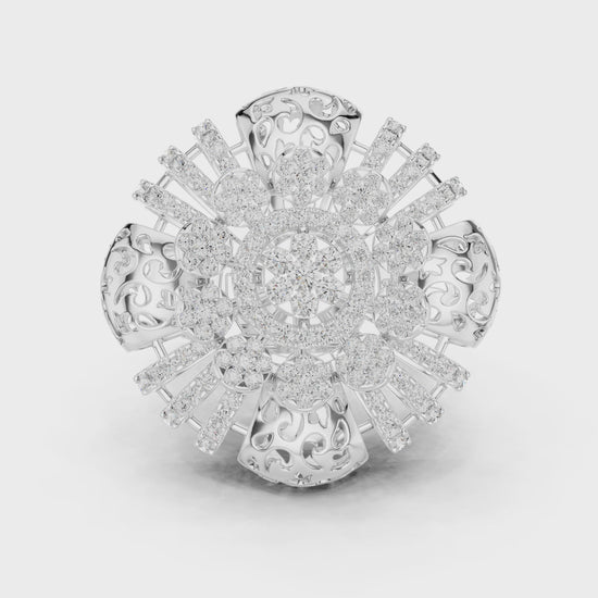 Lab-grown diamond floral cocktail ring with blooming petal design
