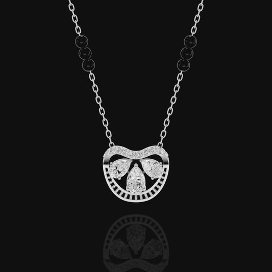Diamond Mangalsutra Necklace, Pear Cut Pendant, Black Bead Chain, Silver Tone Traditional Jewelry for Women